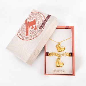 Matching Heart + Arrow Locket and Bracelet Gift Set - Gold